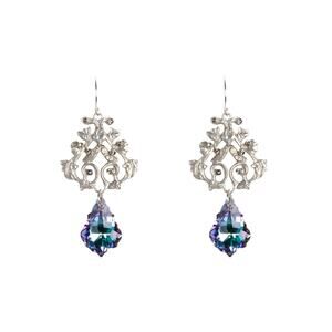 VIRGINS SAINTS & ANGELS VSA Vine Earrings with Cross in Silver & Vitrail Light